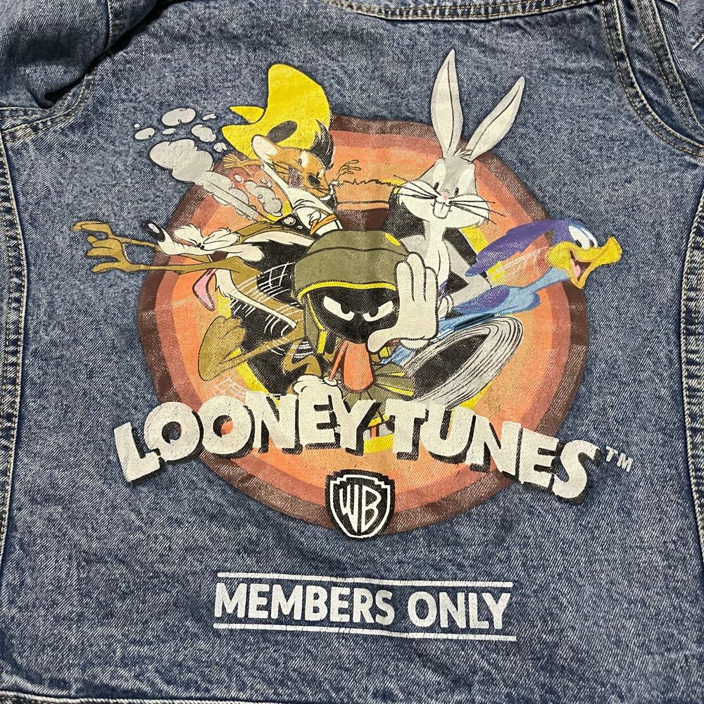 Vintage Looney Tunes Members Only Jean Jacket Sz S Heavy Denim Boxy Fit Trucker - Picture 2 of 7